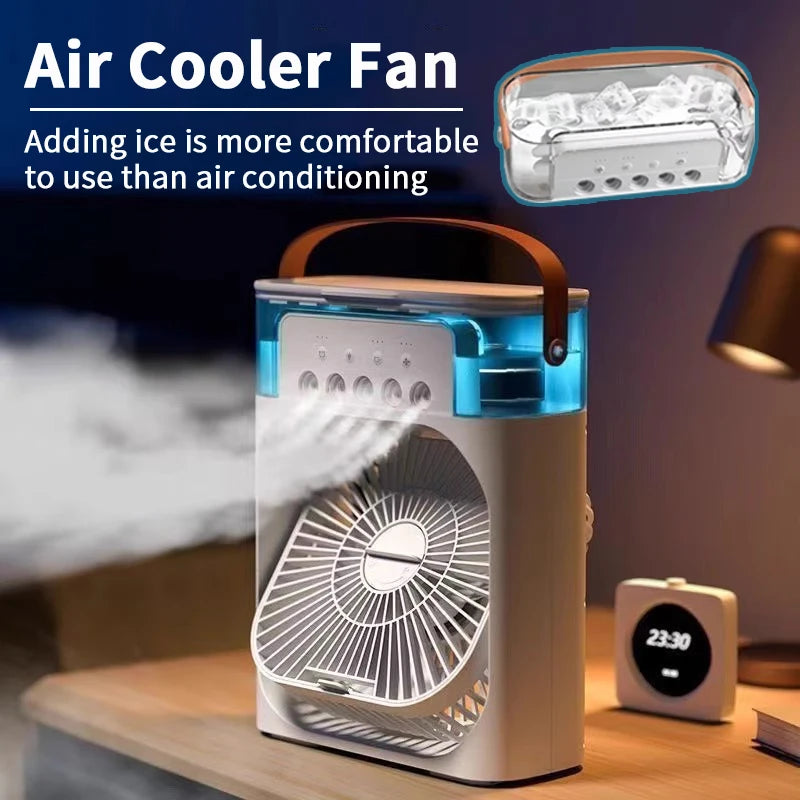 New 3 In 1 Portable Fan AIr Conditioner Household Mini Air Cooler LED Night Light Humidifier Air Adjustment Fan Office Home Fan
